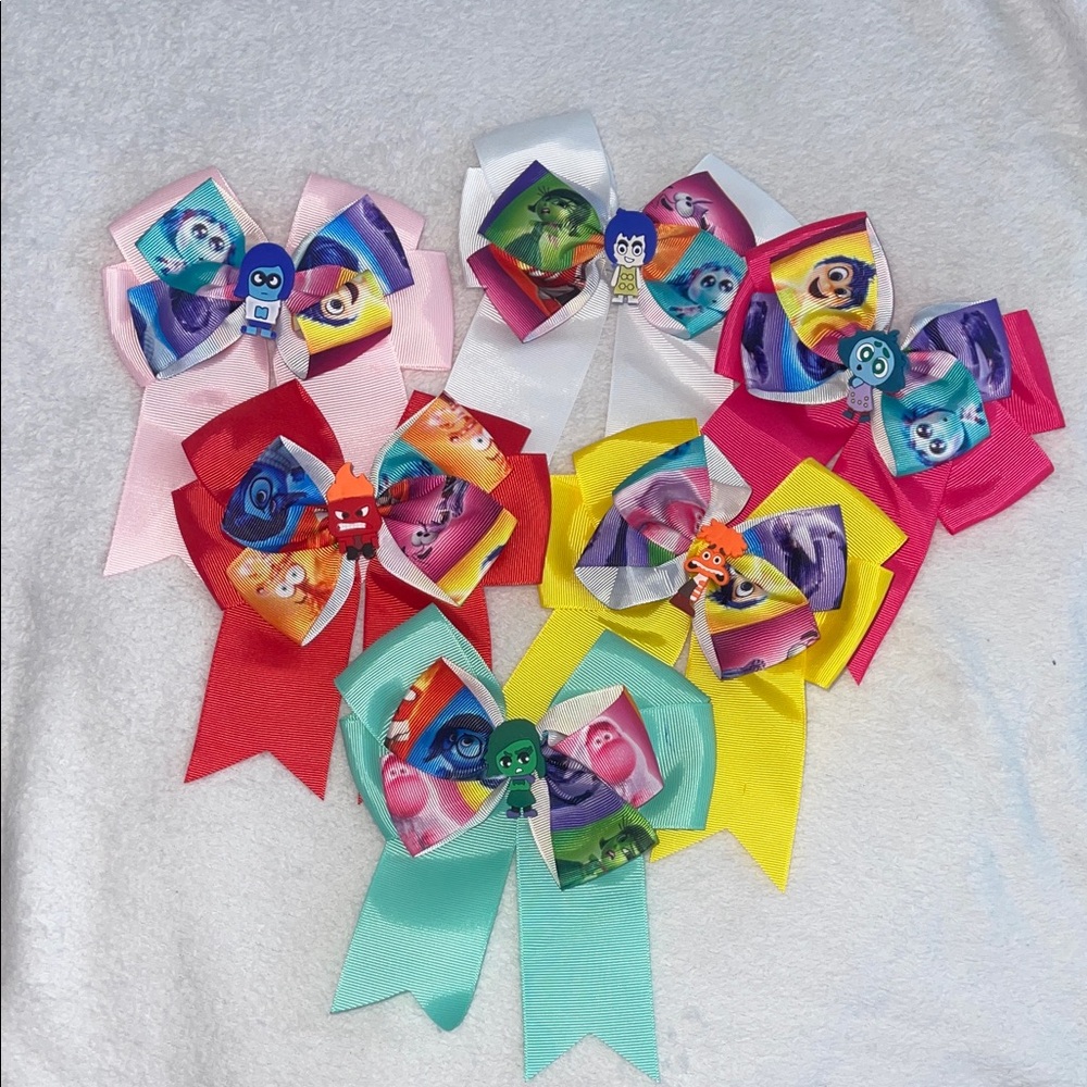 Inside Out Colorful Cartoon Character Hair Bows set of 6 new
